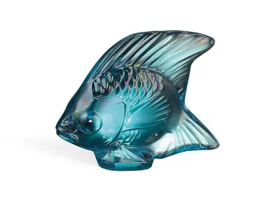 Buy Lalique Crystal (Brand New) Fish Sculpture Colour : TURQUOISE LUSTRE 10205600 • 95£