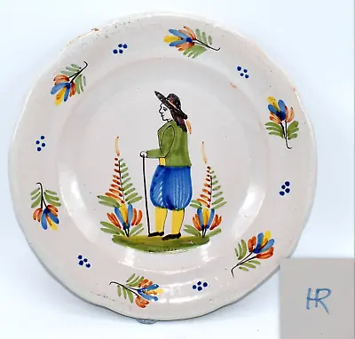 Buy 19thc Antique Hr Quimper Folk Art Plate Traditional Breton Man • 25£