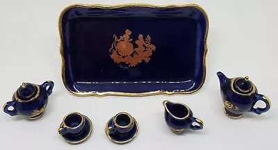 Buy Limoges Castel France Porcelain Cobalt Blue/Gold Vintage Miniature Tea Set 10PC  • 42.68£