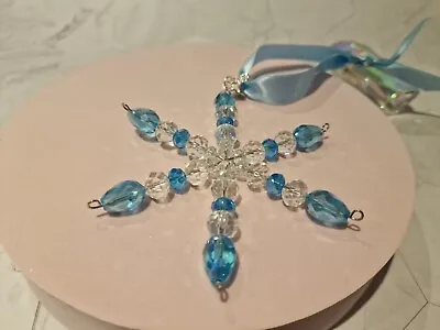 Buy Handmade Blue And Clear Crystal Glass Snowflake Tree Ornamwnt • 6.95£
