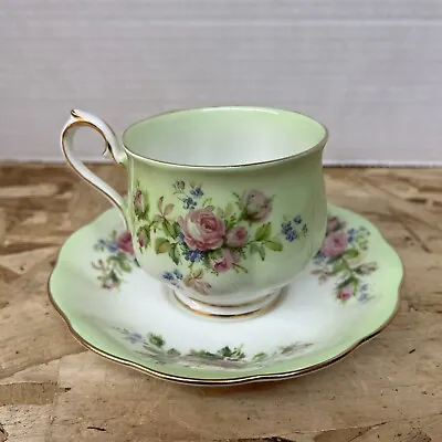 Buy Royal Albert Green Moss Rose Pattern Tulip Shape Tea Cup Saucer Vintage England • 9.48£
