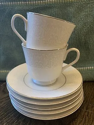Buy Carlton Japan Plymouth 303 White Lace Platinum 2 Coffee Sets/3 Saucers MINT • 30.35£