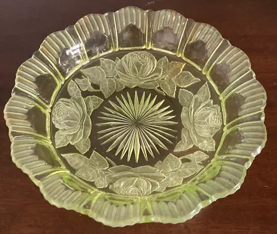 Buy 1930's Sowerby Green Uranium/Vaseline Green Roses Pressed Glass Bowl Art Deco • 9.99£