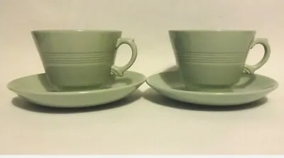 Buy Pair Of Woods Beryl Ware Cups And Saucers Green Utility Ware Mid Century  • 14.99£