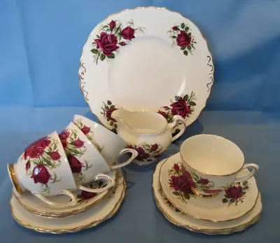 Buy Colcough Red Rose Tea Trio X4, Cake Plate & Jug -pattern 7981 Set 2 • 18£