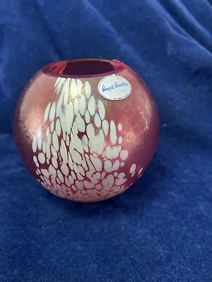 Buy Beutiful Royal Brierley Studio Glass Cranberry Red Lustre Iridescent Globe Vase  • 29.99£