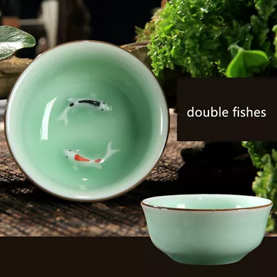 Buy 2pcs/lot Chinese Celadon Tea Set Pottery Tea Cup 55ml Fish Design Fine China New • 11.76£