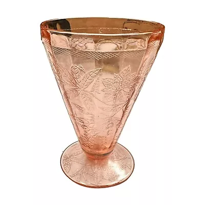 Buy Pink Floral / Poinsettia Depression Glass Footed Tumbler • 14.23£