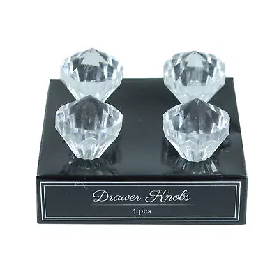 Buy Set Of 4 Clear Round Shaped Crystal Effect Doorknobs Cupboard Drawers Handles • 6.95£