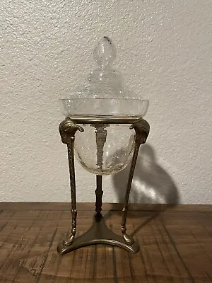 Buy Vintage Crackle Glass Apothecary Jar On Solid Brass Stand Made In India • 30.28£