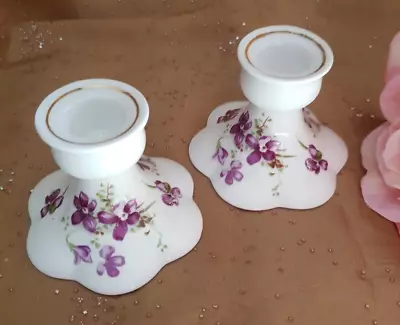 Buy Hammersley Victorian Violets Pair Of Candle Sticks England Countryside China • 6£