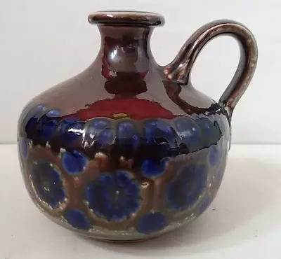 Buy Art Pottery Stoneware Jug Swiss? Cobalt Blue W/brown - 14 Cm Tall    B10 • 5£