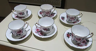 Buy Vintage Royal Sutherland Tea Cup & Saucer, Pink Roses - Staffordshire, England • 52.06£