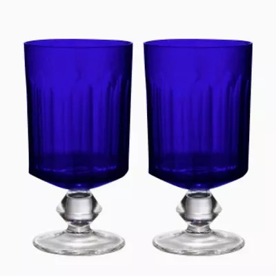 Buy DARTINGTON Crystal Pair Of Cobalt Blue Wine Glasses Georgian Bristol Style (P1) • 39.95£