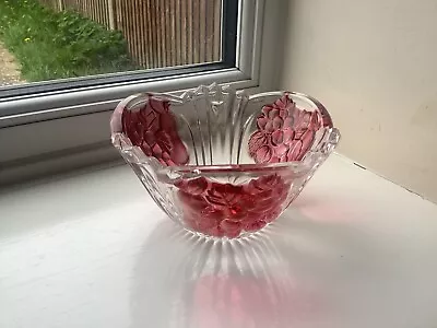 Buy Vintage Art Pressed Glass Cranberry Embossed Glass Bowl • 0.99£