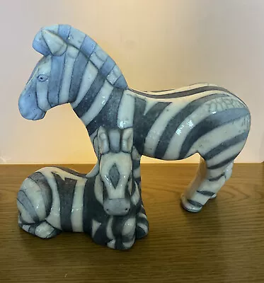 Buy Fenix Raku Zebra & Foal Figurine. Signed • 49.99£