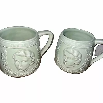Buy 1953 Coronation Mug Queen Elizabeth II KSP Royal Cup In Pale Green X2 • 10£