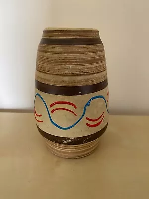 Buy Vintage West German Pottery Vase 6  Retro Brown With Red / Blue Pattern • 4.99£