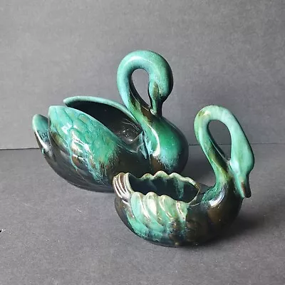 Buy Vintage Drip Glaze Ceramic Swan Planter Set Of 2 Blue Mountain Pottery Plant Pot • 37.77£