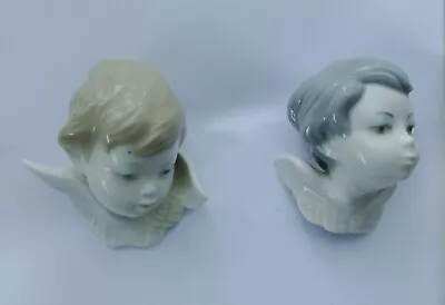 Buy Pair Of Lladro Ceramic Cherub Angel Heads / Busts • 24.95£
