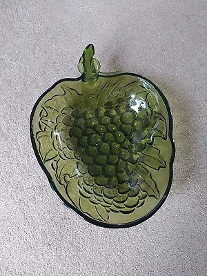 Buy Vintage Green Glass Grape Shaped  Fruit Bowl A Few Nibbles On Handle Some Marks • 14£