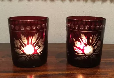 Buy Beautiful Vintage Ruby Red Cut To Clear Crystal Votive Candle Holders • 48.97£
