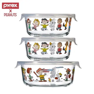 Buy Pyrex Peanuts Snoopy Glass Storage Heat Resistant Containers Round 3pcs Set • 54.04£