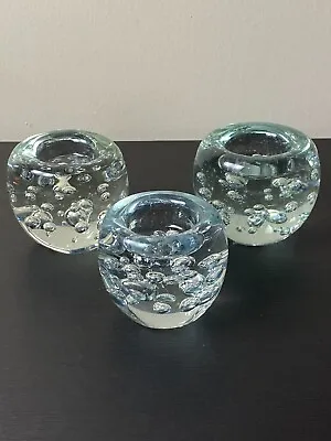 Buy Crate And Barrel Set Of 3 Bubble Sphere Tea Light Candle Holders Clear Heavy Rou • 52.25£