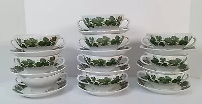 Buy 10 Sets Of BAVARIAN GERMAN White & Green Ivy Vine Pattern Soup Bowls & Saucers • 189.74£