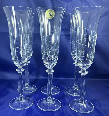 Buy Vtg Set 6 HAND BLOWN CRYSTAL Champagne Glass ETCHED SPIRALS Bohemian *Pre-Owned* • 37.69£