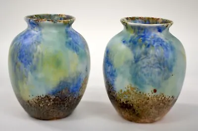 Buy Pair Early 20th Century Ruskin Style Pottery Vases Crystalline Glaze 10 Cm High • 125£
