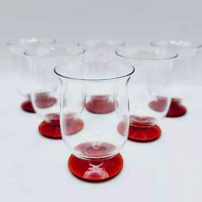 Buy 6 Vintage MCM Cordials Ruby Red Foot Clear Bowls Red Amberina Base 4oz Barware  • 23.93£