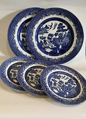 Buy 5 Willow Pattern Plates (2 X Dinner, 3 X Tea Plates) • 3.99£