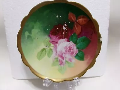 Buy Antique CORONET LIMOGES FRANCE 1910 ROSES PLATE Signed A. Broussillon  As Is  • 47.98£