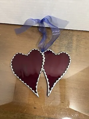 Buy HANDMADE Stained Glass Double Hearts Red Decor • 9.60£
