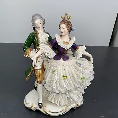 Buy Dresden Lacework Figurine Vintage Couple Courting Love Porcelain West Germany • 104.72£
