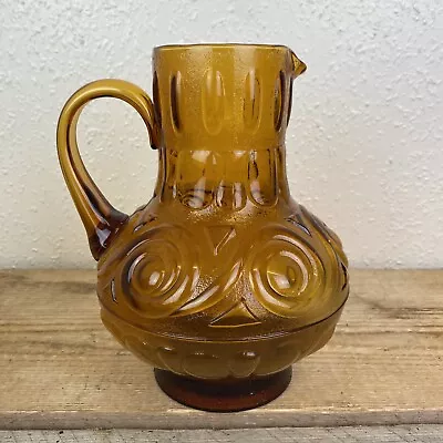 Buy Italian Amber Glass Jug Pitcher Textured Decorative Boho Vintage Retro Vase? • 20.97£
