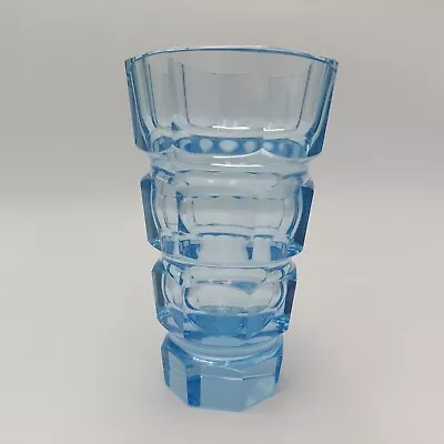 Buy Vintage Moser Cut Glass Faceted Crystal Blue Turquoise Aquamarine Vase SIGNED • 239.57£
