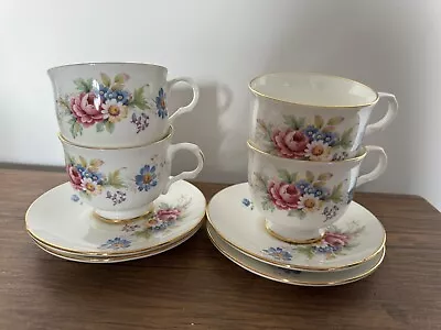 Buy Set Of 4 Vintage, Floral Sadler 'Wellington' Fine Bone China, Tea Cup & Saucer • 20£