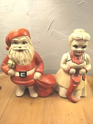 Buy Vintage Santa And Mrs. Santa Claus 1970's Ceramic Mold Figures 10” Hand Painted  • 57.64£