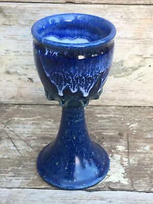 Buy Vintage Studio Art Pottery Signed Goblet Lovely Blue Lava Glaze Very Gothic ! • 10.99£