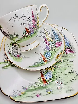 Buy Vintage Tuscan Flower Hollyhock Garden Scene Cup, Saucer & Plate Trio; Teacup • 22.74£
