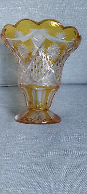 Buy Vintage Amber Footed Overlaid And Cut To Clear Bohemian Vase • 50£