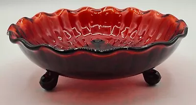 Buy Vintage Anchor Hocking Royal Ruby Red Glass Candy Dish 3-footed Scallop Edge • 12.73£