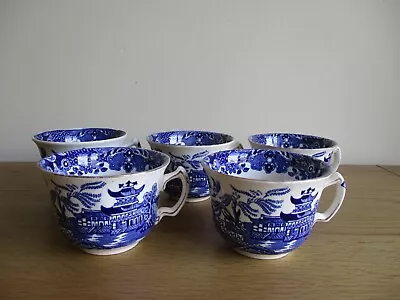 Buy 5 X Vintage BURLEIGH  WARE Burslem Blue Willow Tea Cups No Saucers • 9.99£