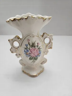 Buy Vintage Hand Painted  5.5  Vase Figurine Set Gold Trim Floral • 19.08£