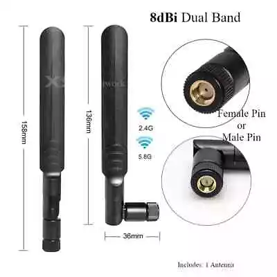 Buy 8dBi Dual Band SMA Antenna 2.4Ghz-5.8Ghz, WLAN Modem WiFi Card, DAB, CCTV Aerial • 3.80£