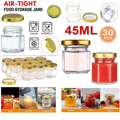 Buy 30PCS 45ml Glass Mini Honey Jars Airtight Preserve Bottles Jam Jar Pot With Lids • 10.15£