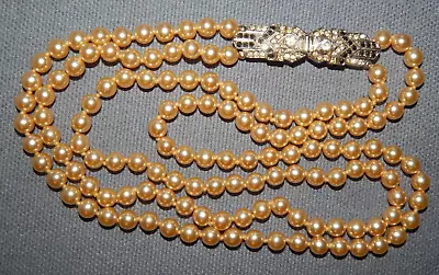Buy BEAUTIFUL VINTAGE 1950's SPHINX 2-STRAND FAUX PEARL & RHINESTONE NECKLACE • 24.99£
