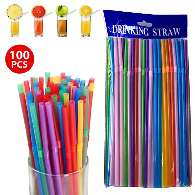 Buy 100x Straws Flexible Bendy Large Drinking Straw Colourful Wedding Birthday Party • 2.79£